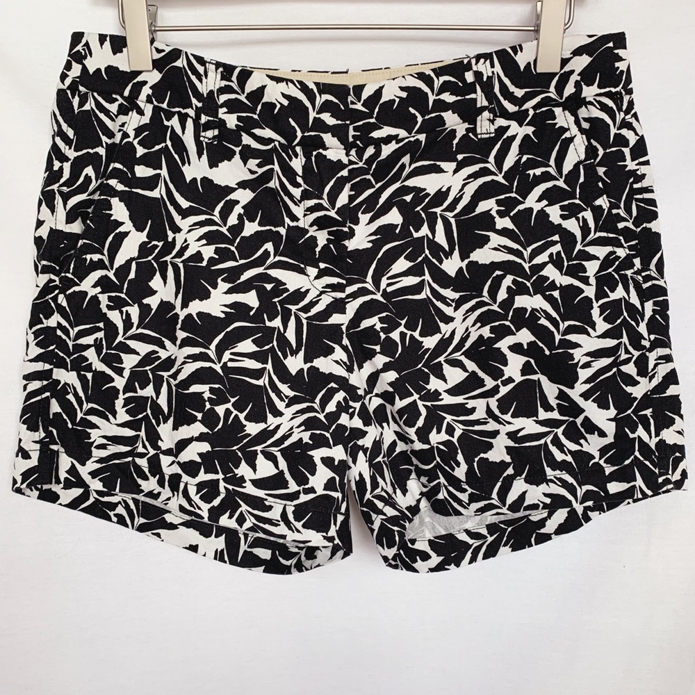 J. Crew Black and White Leaves Print Chino Shorts